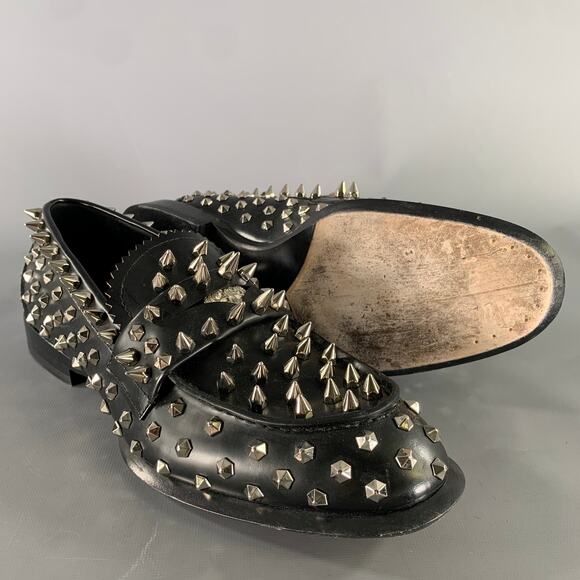 ALEXANDER MCQUEEN Size 10 Black Silver Studded Leather Slip On Loafers main image 4